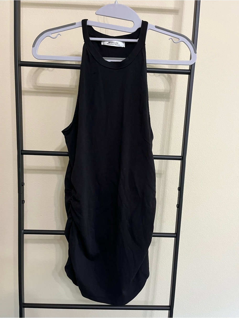 LA Made Black Ruched Mini Dress Medium NWOT Cotton Spandex Tank Dress - Picture 2 of 5
